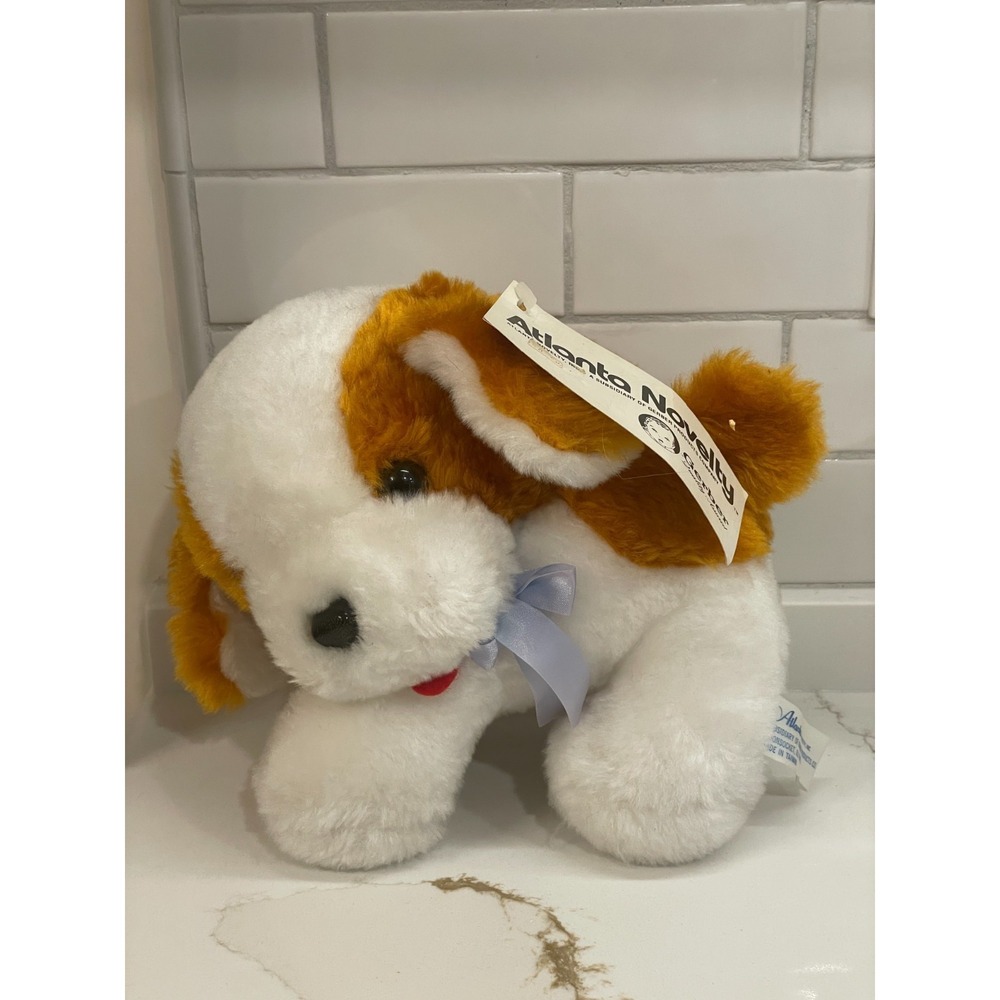 Vintage Atlanta Novelty Gerber Puppy Dog Plush Stuffy Toy White Tan 7 in New Tag